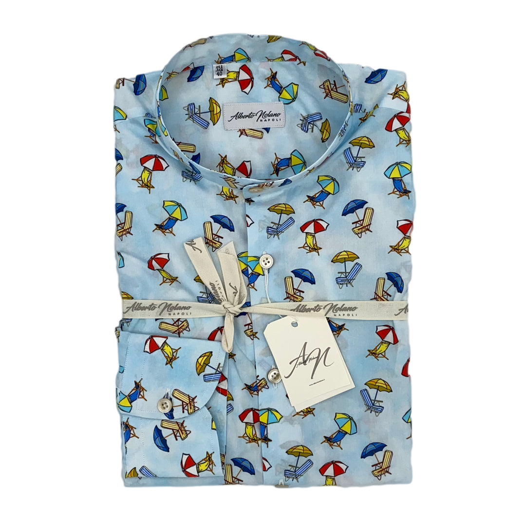 Popeline light blue fantasy print shirt