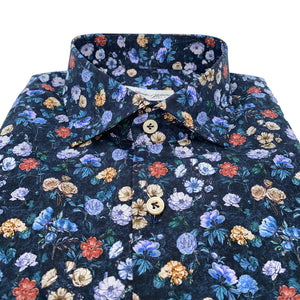 Camicia stampa floreale fondo blu notte Popeline