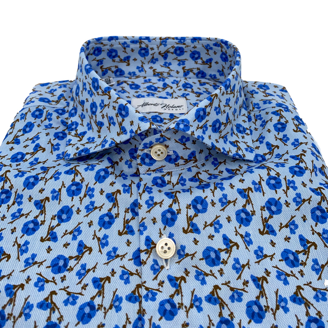 Camicia stampa floreale fondo blu Panama