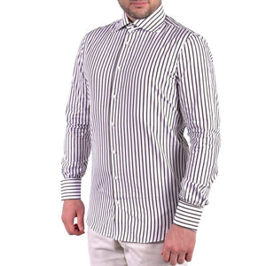 Camicia a Righe Marroni in Popeline continuativi albertonolano_napoli 