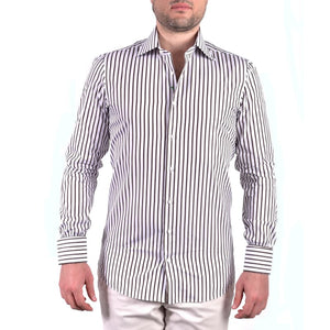 Wide brown striped shirt with white background Popeline