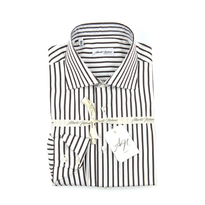 Camicia a Righe Marroni in Popeline continuativi albertonolano_napoli 