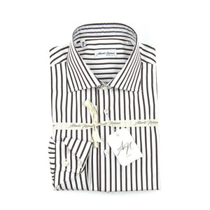 Camicia a Righe Marroni in Popeline continuativi albertonolano_napoli 